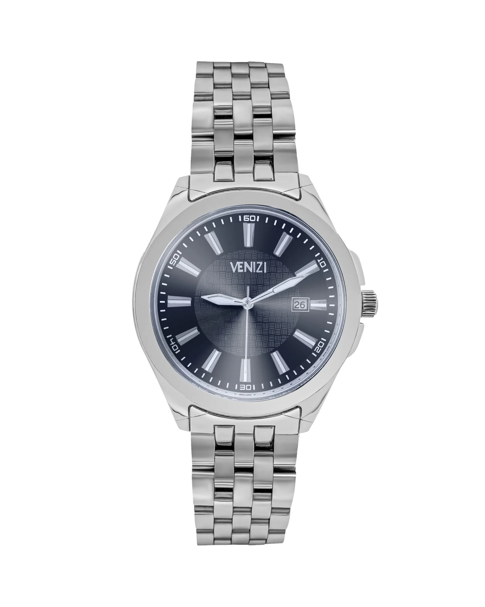 MONTRE VENIZI ARGENTÉ CADRAN BLEU NUIT AVEC BRACELET ACIER PIERRES AGATES BLEUES ET MOTIF INFINI - Image 4