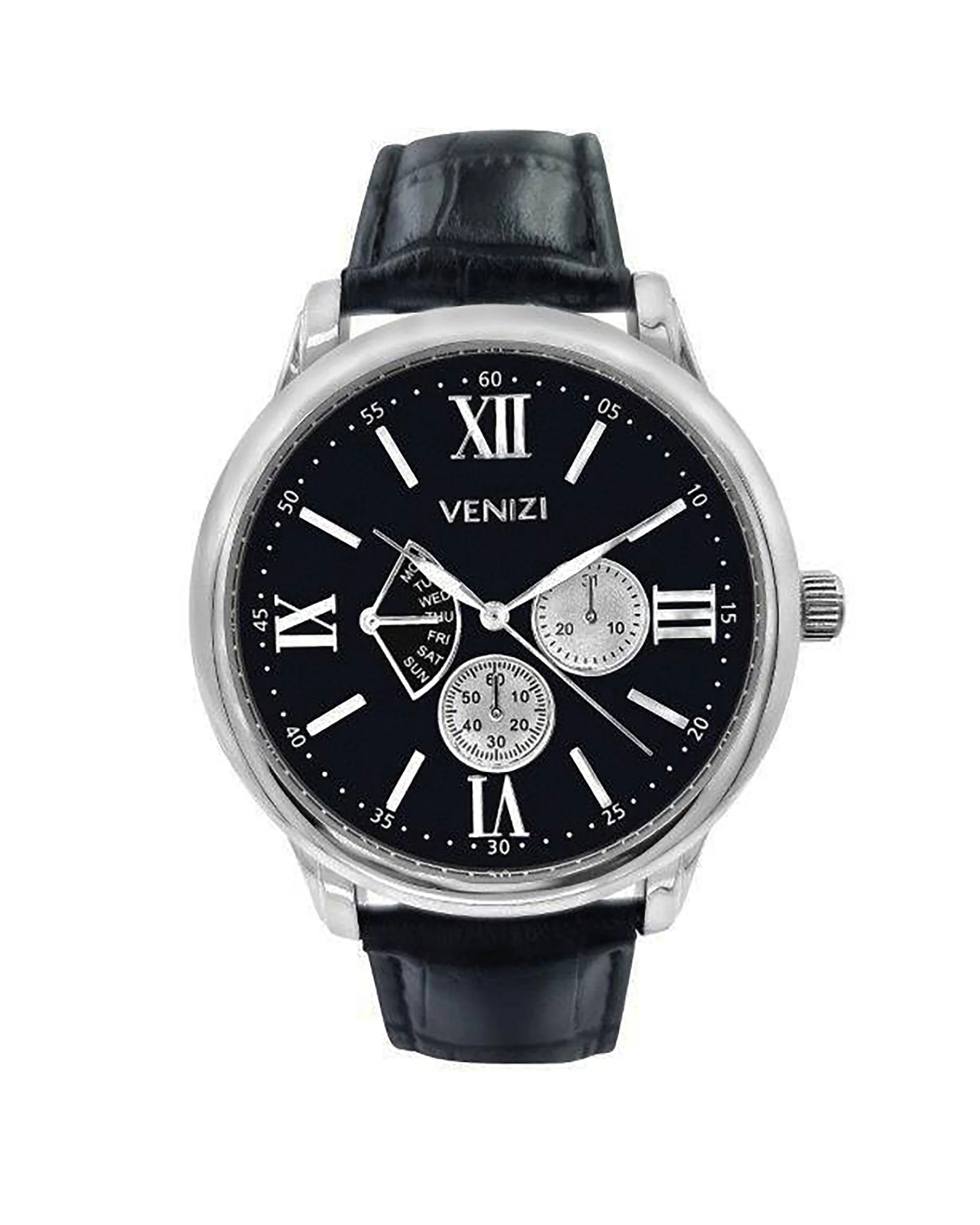 MONTRE VENIZI ARGENTEE AVEC CADRAN NOIR ET CHIFFRES ROMAINS