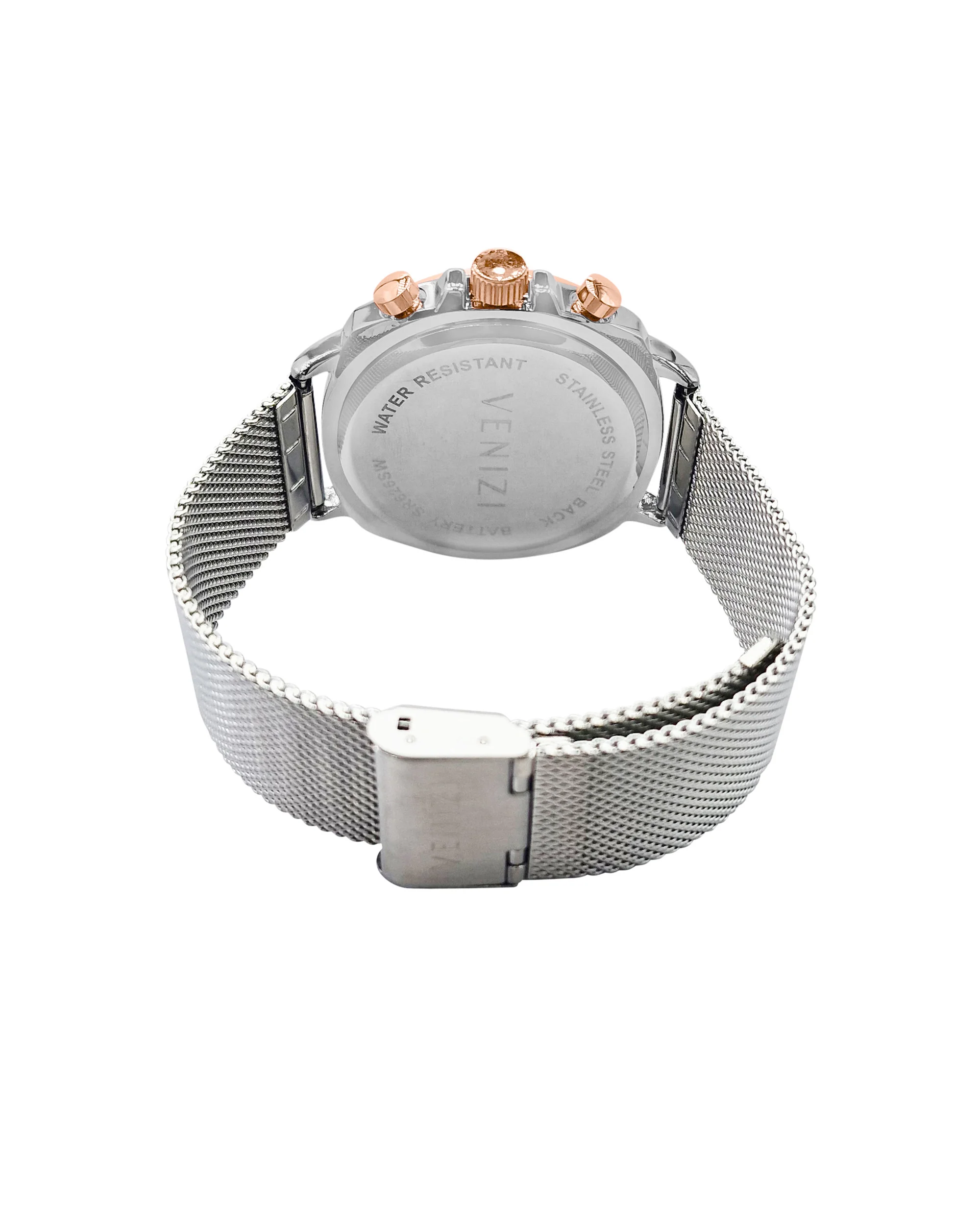Montre Venizi argentée et rosé avec dateur bracelet métallique - Image 3