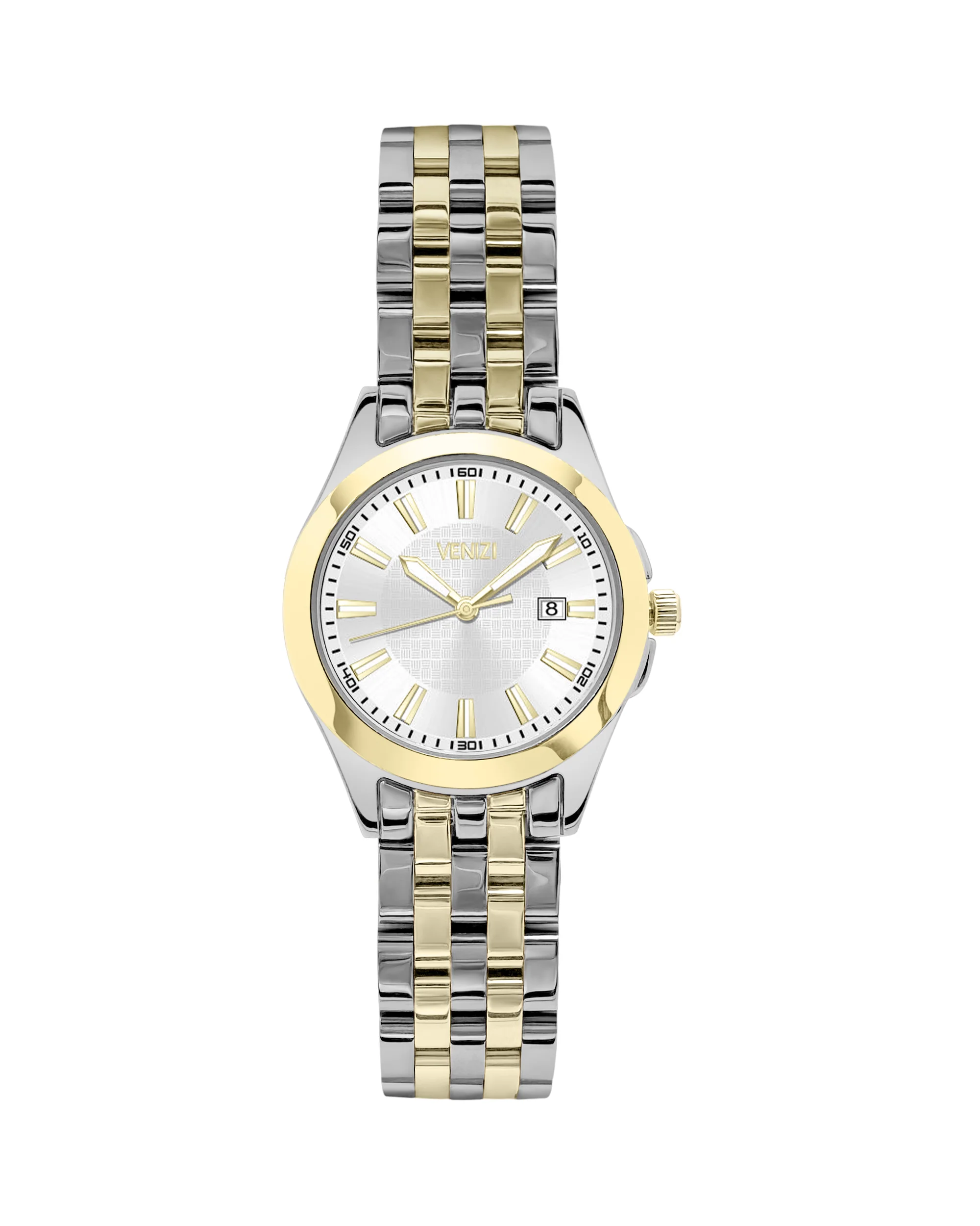 MONTRE VENIZI BICOLORE AVEC CADRAN ARGENTE ET LUNETTE DOREE