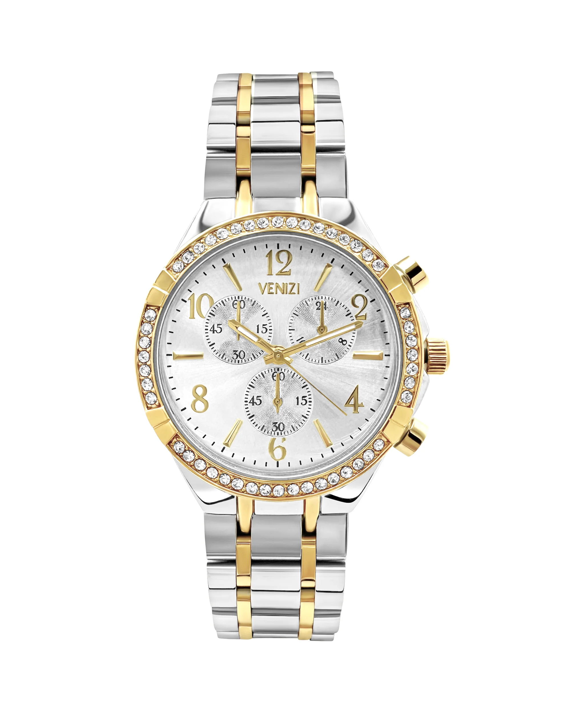 MONTRE VENIZI BICOLORE CADRAN ARGENTE ET DORE AVEC STRASS