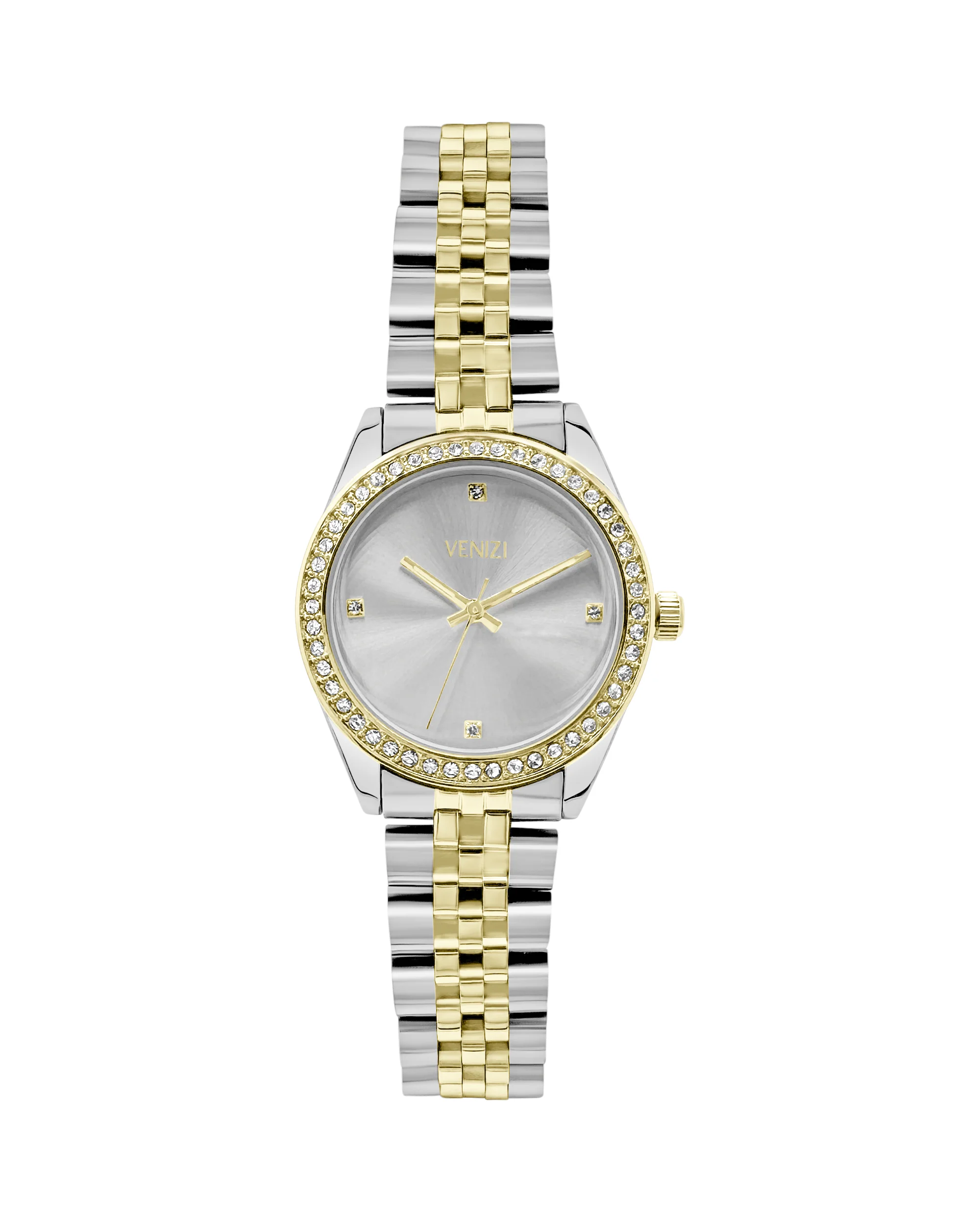 MONTRE VENIZI BICOLORE AVEC STRASS ET CADRAN GRIS ARGENTE