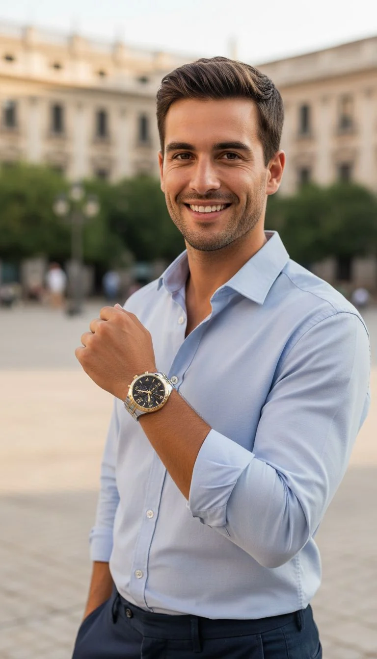 MONTRE VENIZI BICOLORE AVEC CADRAN NOIR ET LUNETTE DOREE - Image 2