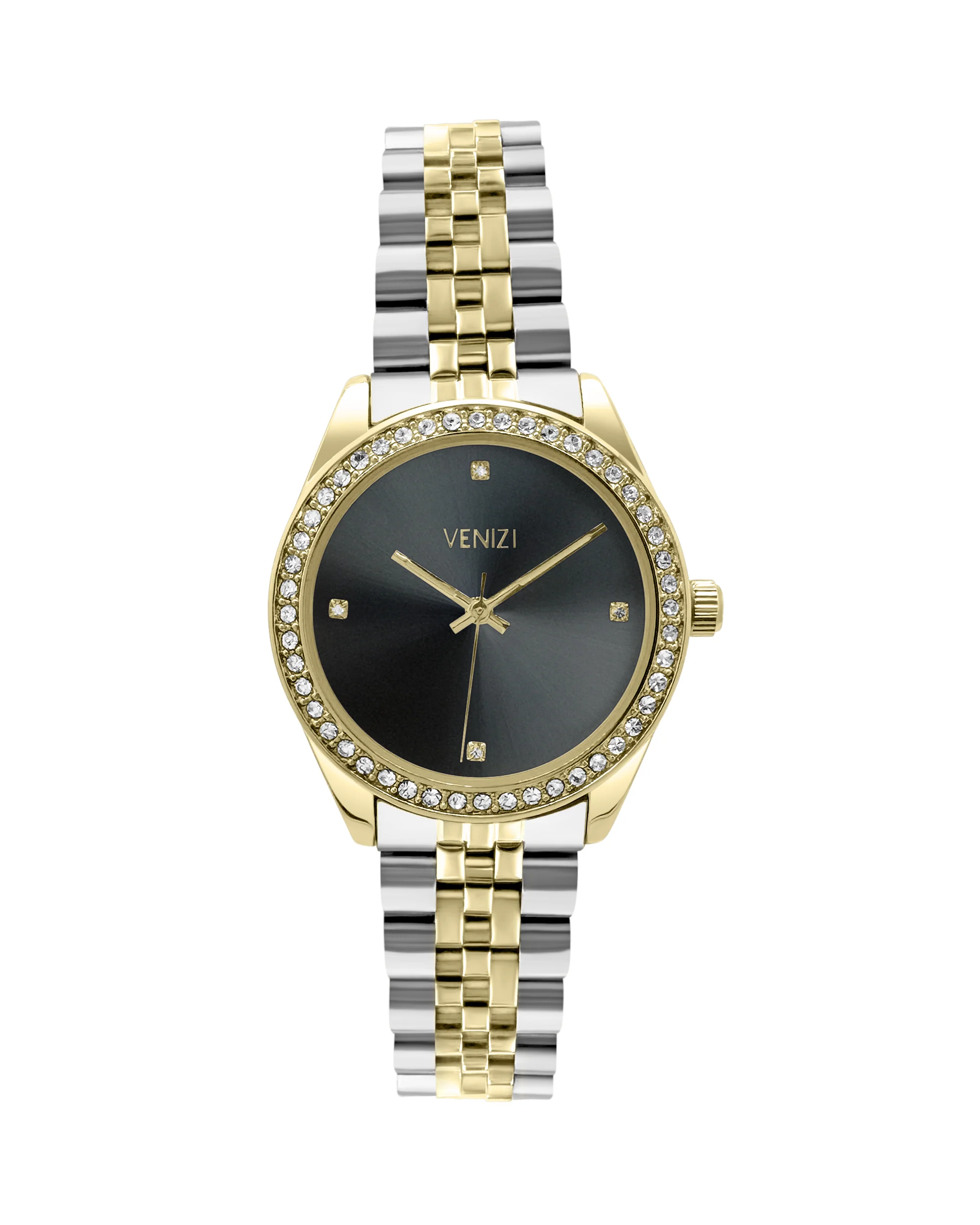 MONTRE VENIZI BICOLORE CADRAN NOIR AVEC STRASS