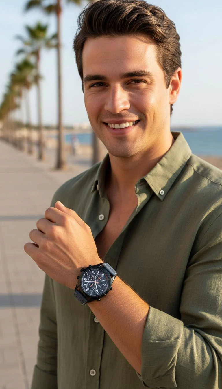 MONTRE VENIZI AVEC CADRAN BLEU NUIT ET BRACELET CUIR SPORT PERFORE - Image 2