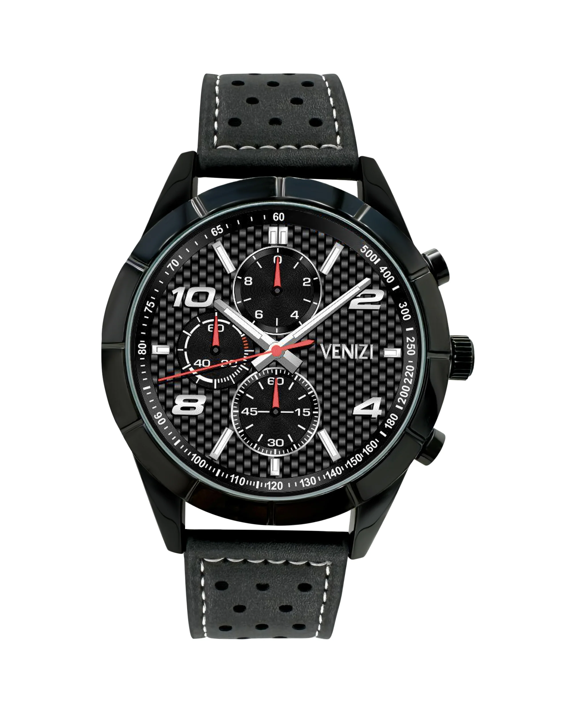 MONTRE VENIZI AVEC CADRAN ONYX ET BRACELET CUIR SPORT PERFORE