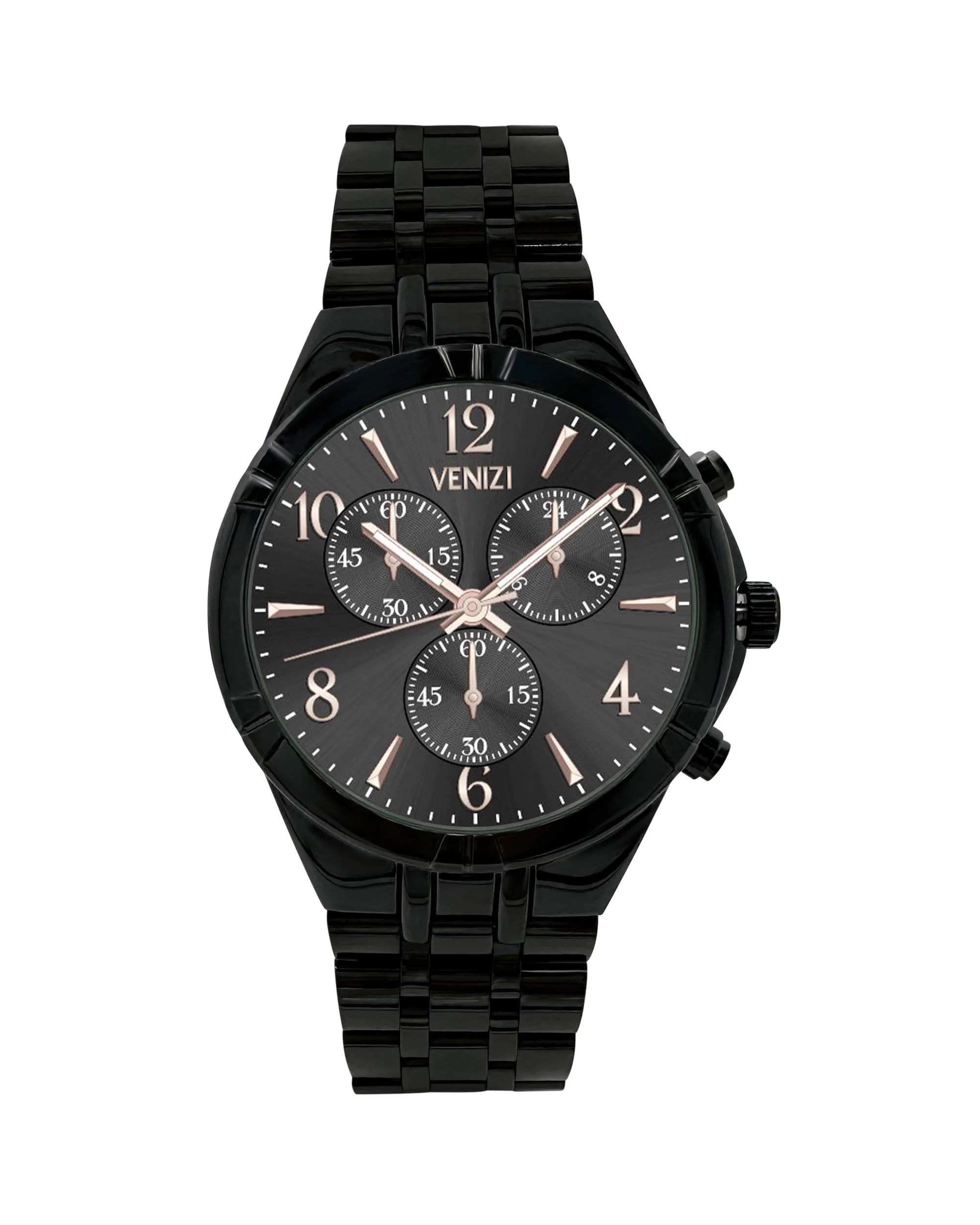 MONTRE VENIZI NOIRE AVEC CADRAN NOIR ET CHIFFRES ROSE