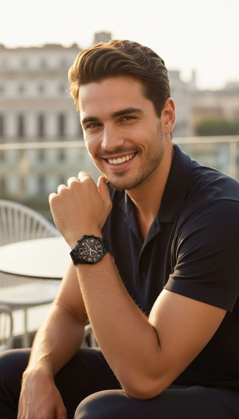 MONTRE VENIZI NOIRE AVEC CADRAN NOIR ET CHIFFRES ROSE - Image 2