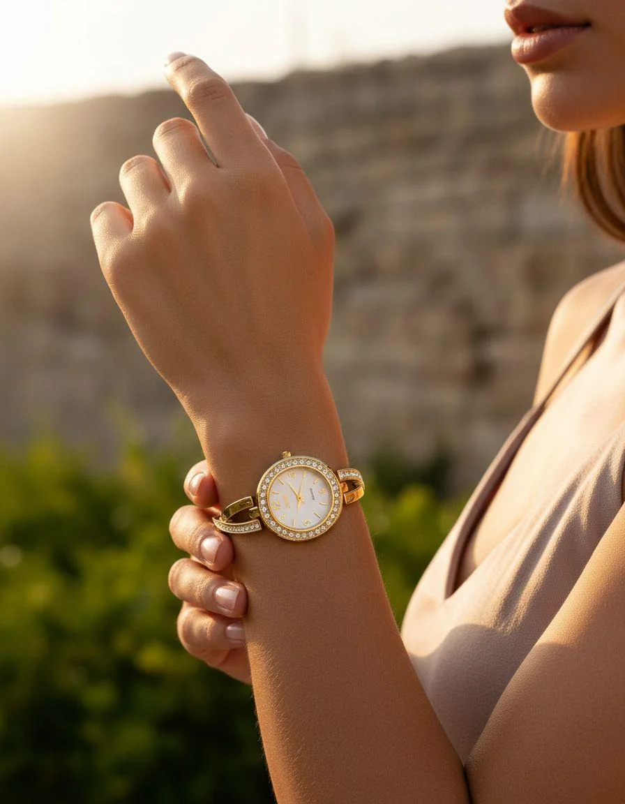 Montre Venizi dorée avec strass cadran blanc - Image 2
