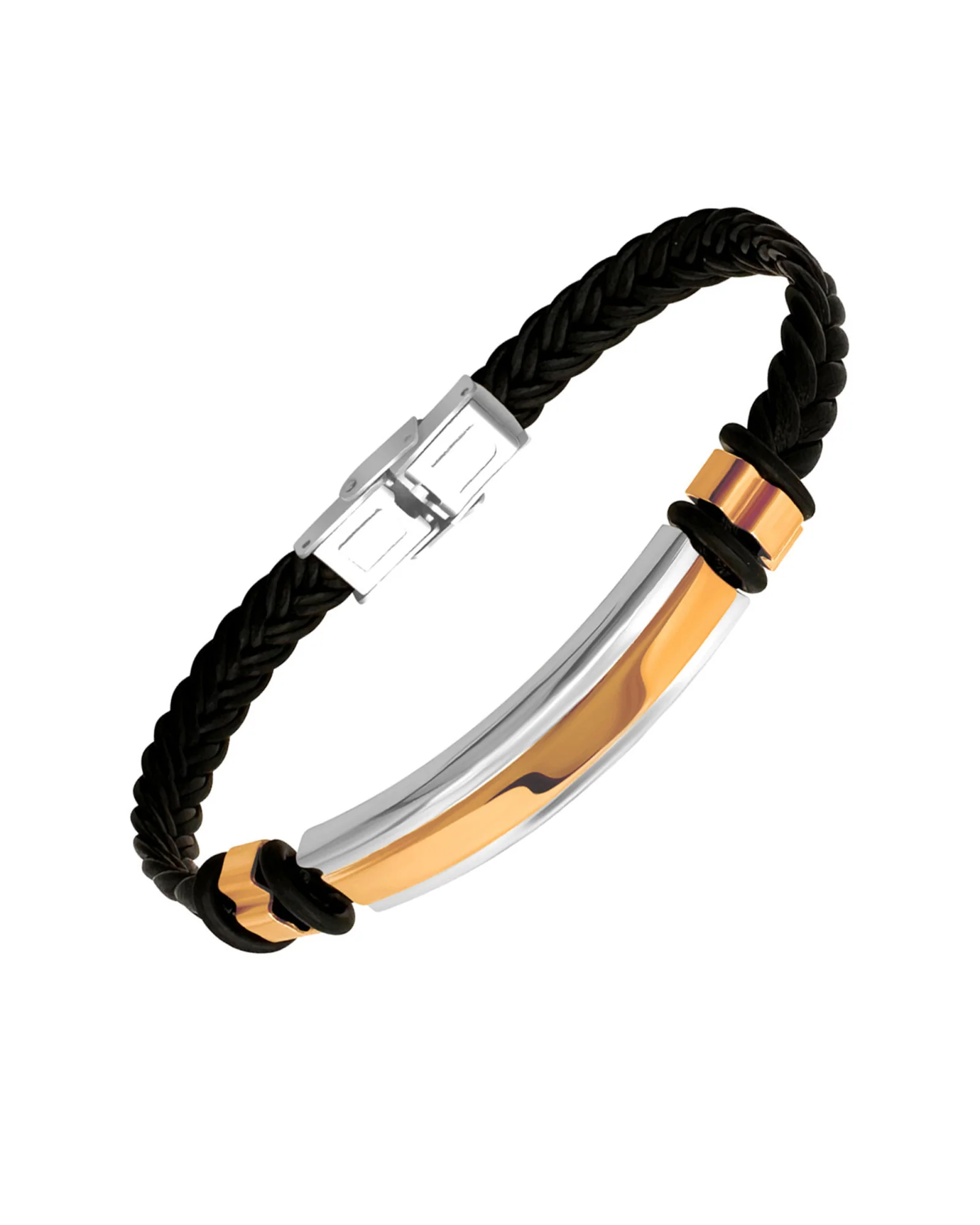 MONTRE VENIZI DORÉE BRACELET EN CUIR BRUN ET BRACELET EN CUIR TRESSÉ AVEC PLAQUE BICOLORE - Image 4