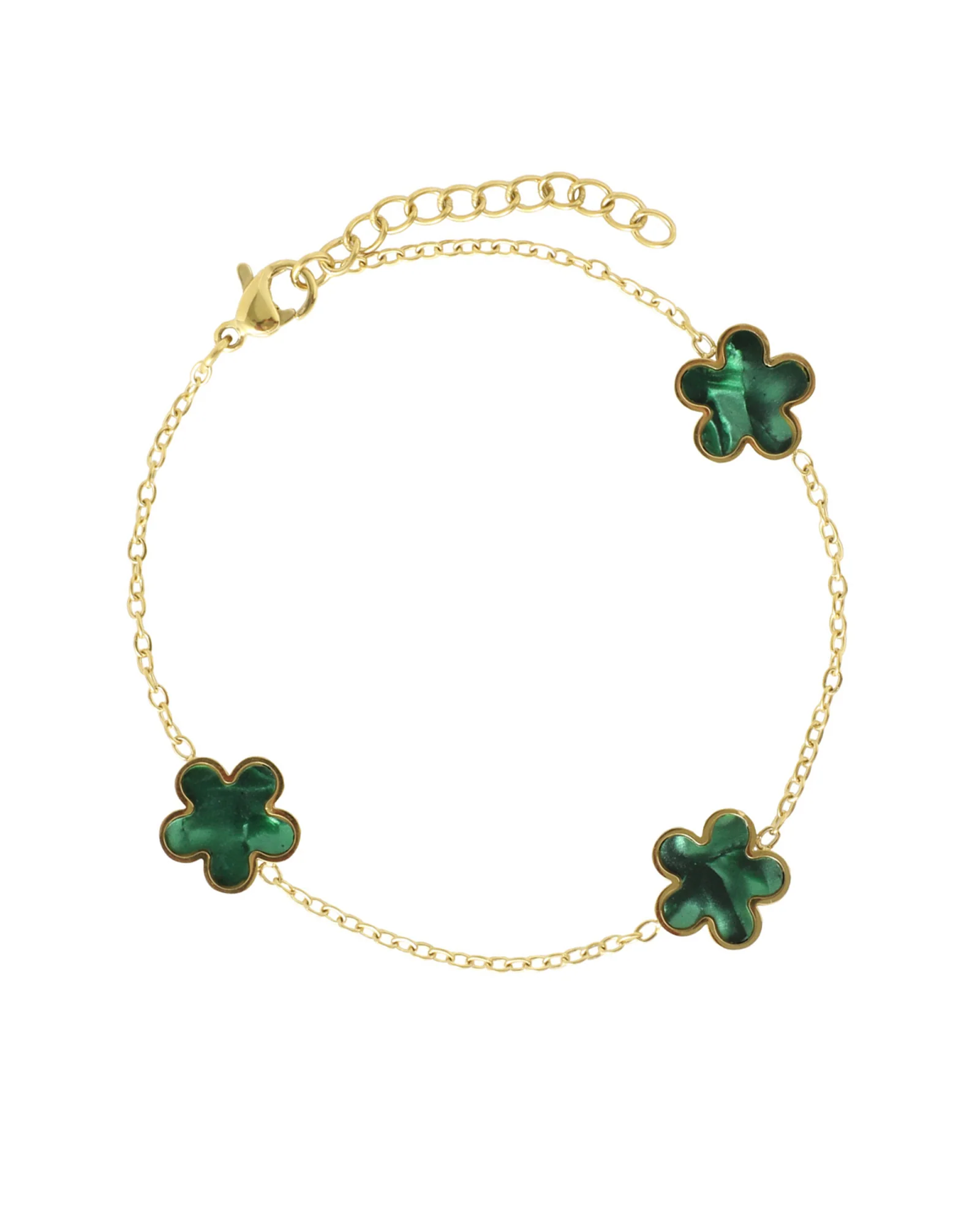 PARURE EN ACIER DORE AVEC FLEUR NACRE COULEUR EMERAUDE - Image 3