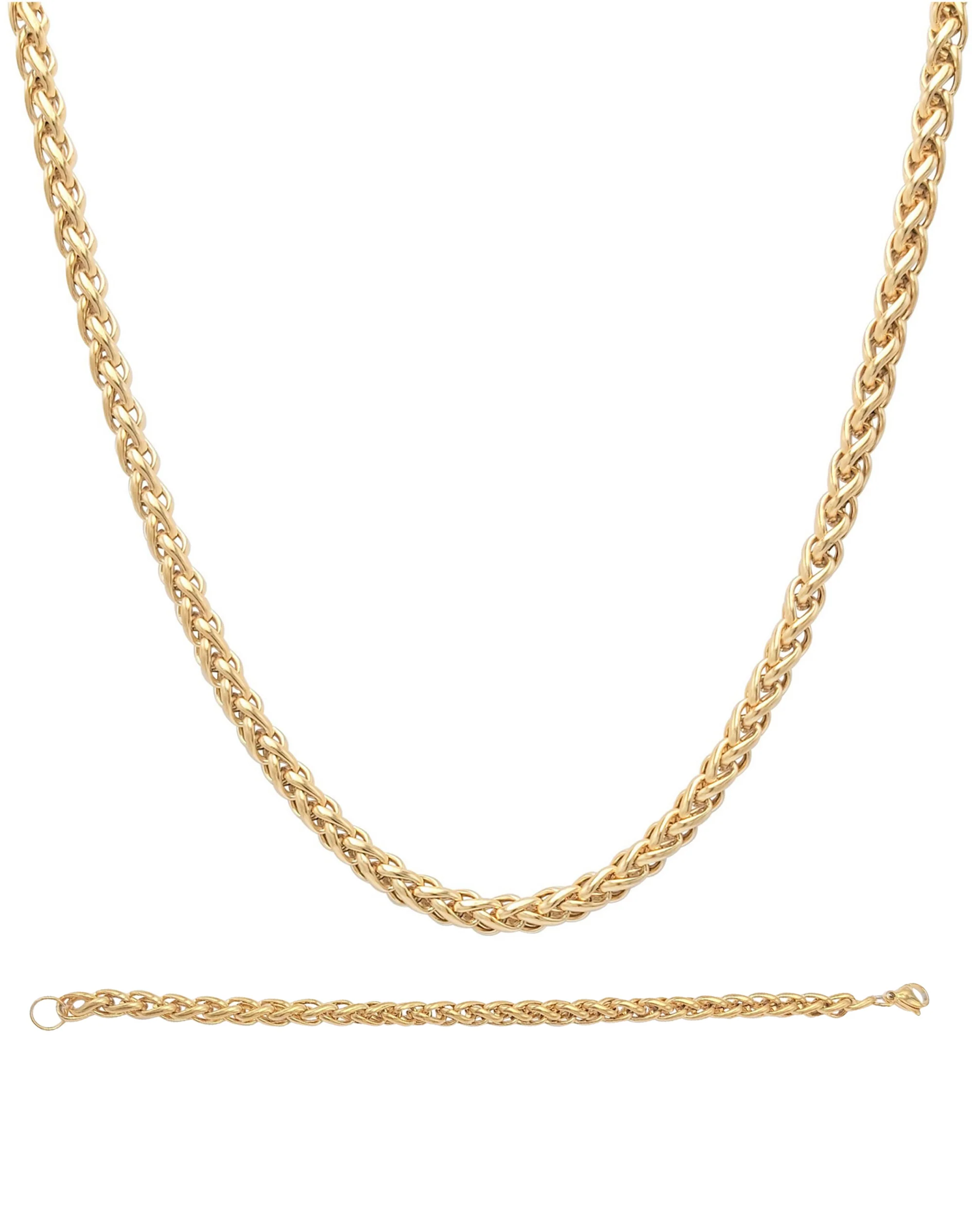 PARURE EN ACIER DORE MAILLE PALMIER