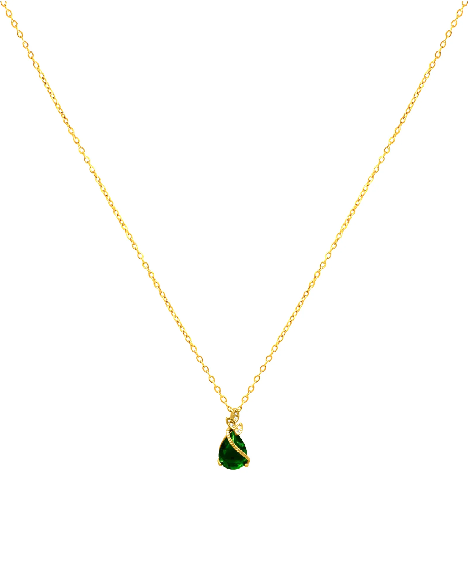PARURE EN ARGENT DORE AVEC GOUTTE EMERAUDE ET ZIRCONIUM - Image 4