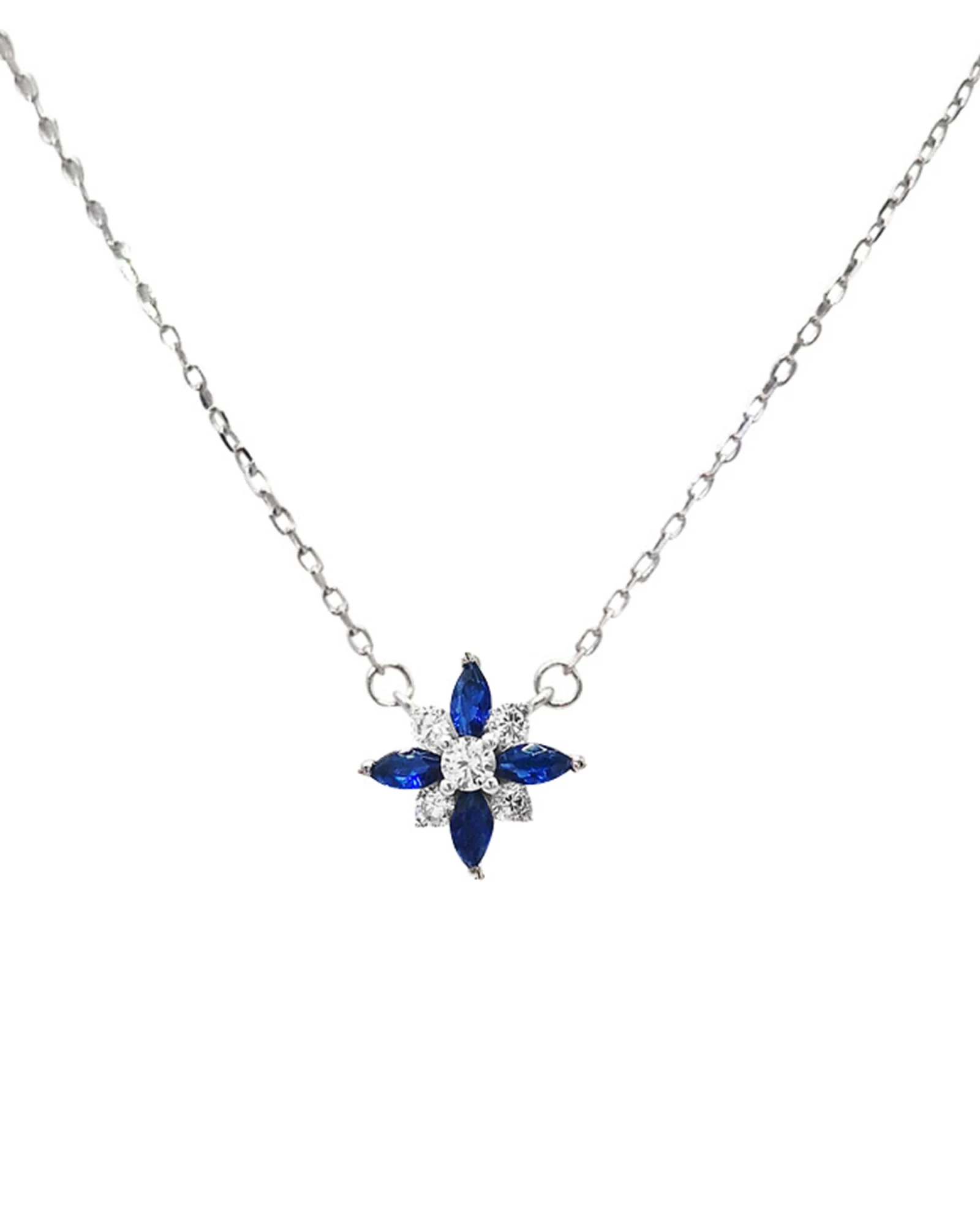 PARURE EN ARGENT MOTIF FLEUR AVEC ZIRCONIUM BLANCS ET SAPHIR - Image 3