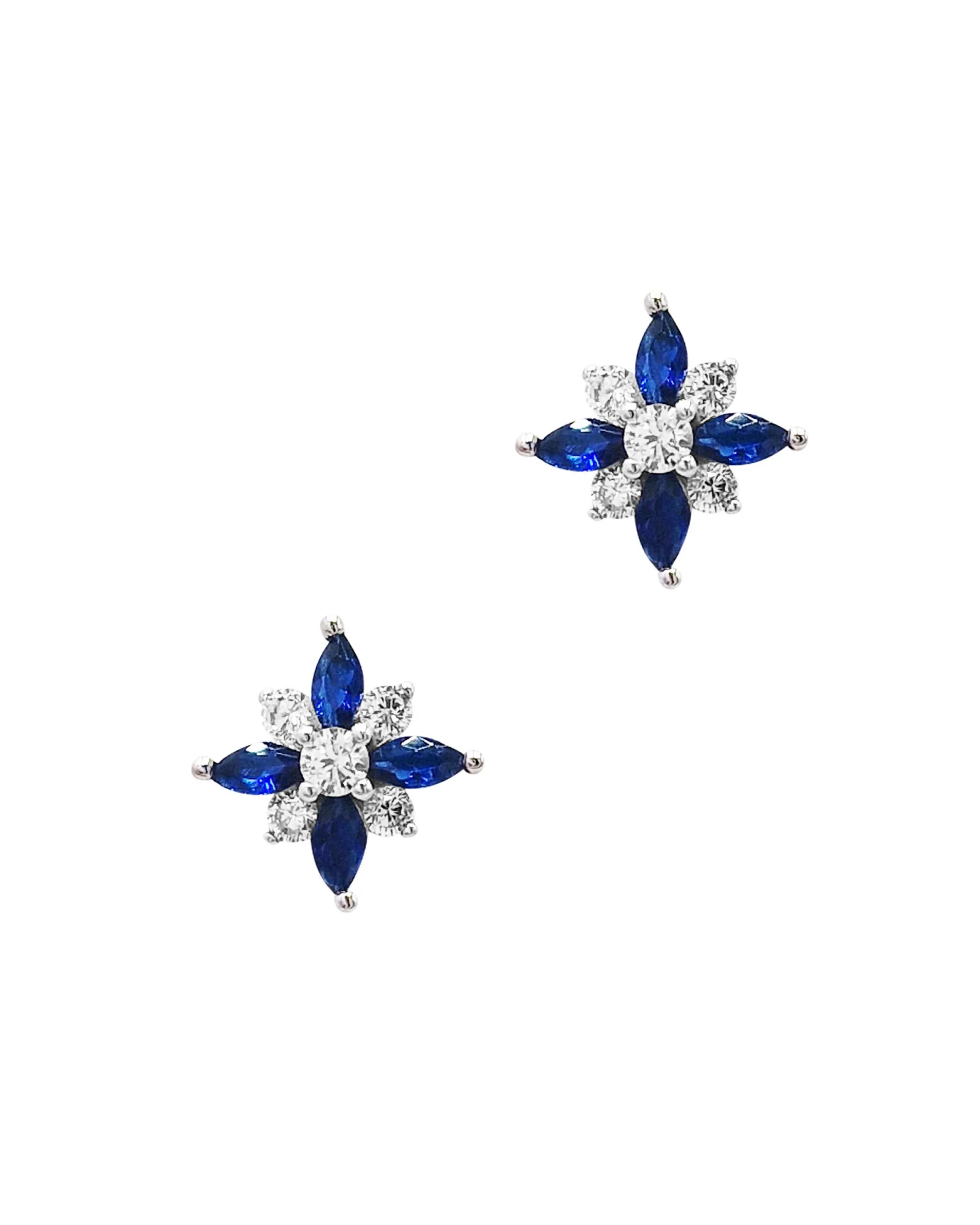 PARURE EN ARGENT MOTIF FLEUR AVEC ZIRCONIUM BLANCS ET SAPHIR - Image 5