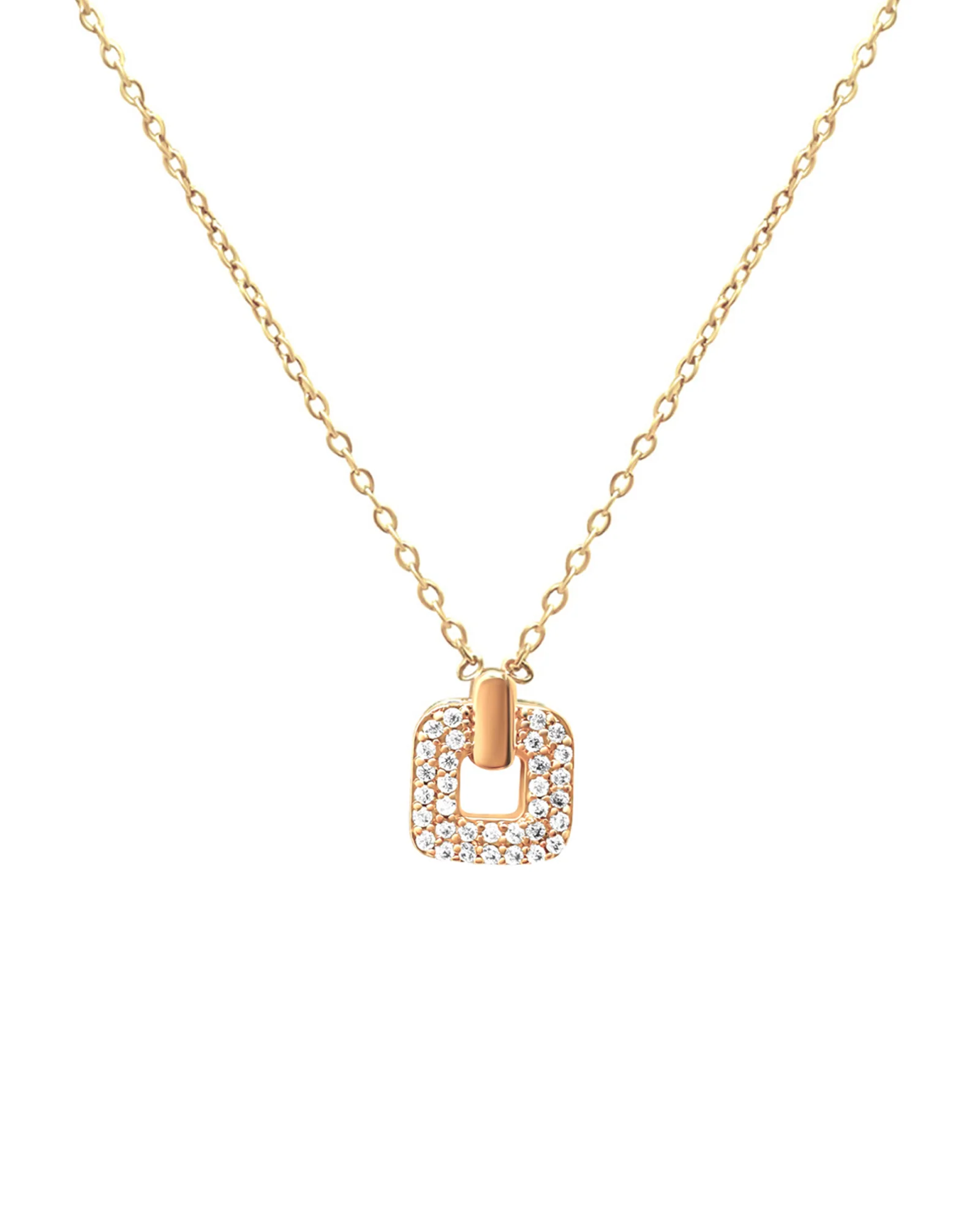 PARURE EN PLAQUE OR PENDENTIF CARRE AVEC ZIRCONIUM - Image 3