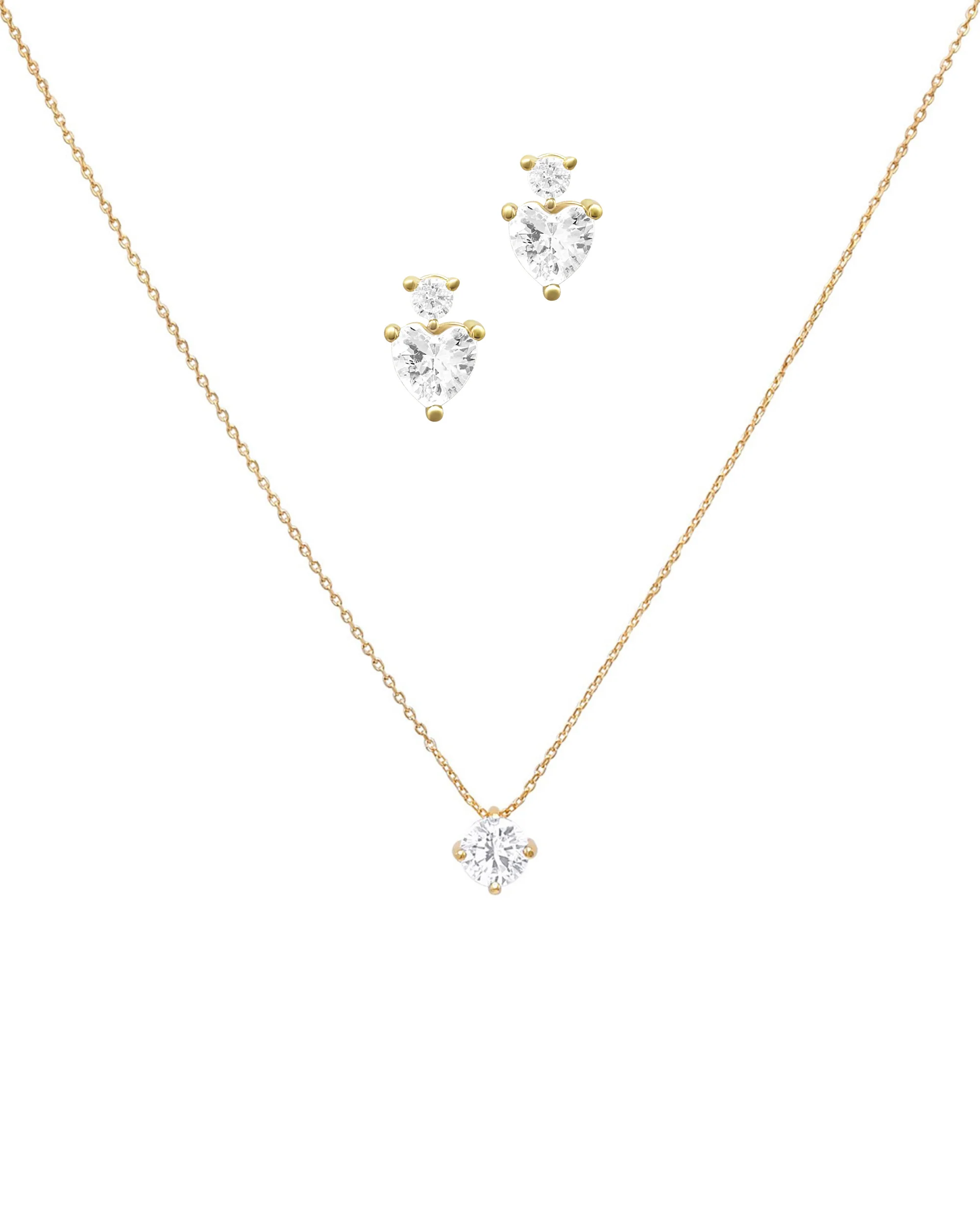 PARURE EN PLAQUE OR SOLITAIRE ET ZIRCONIUM