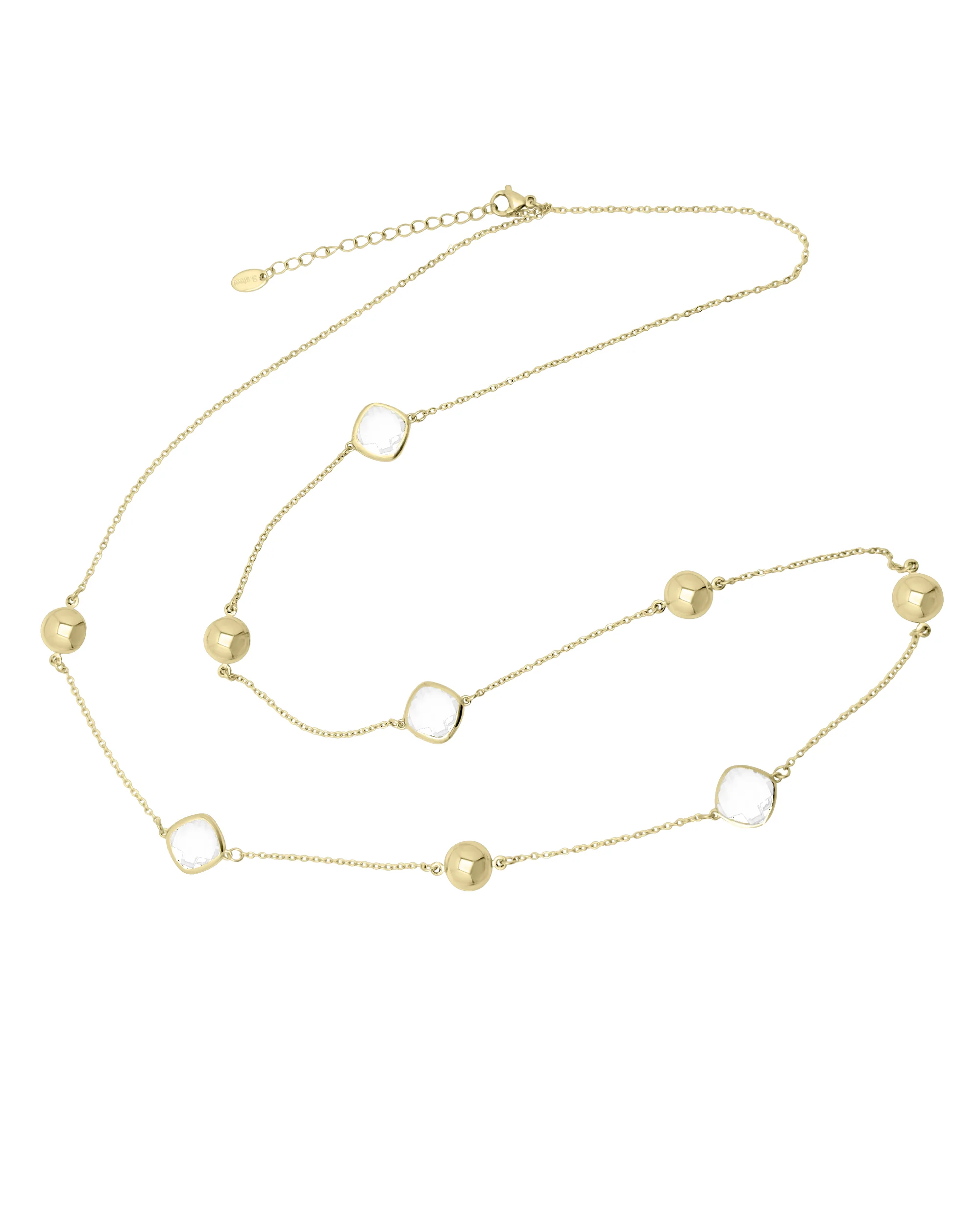 SAUTOIR EN ACIER DORE AVEC PIERRES BLANCHES FACETTEES