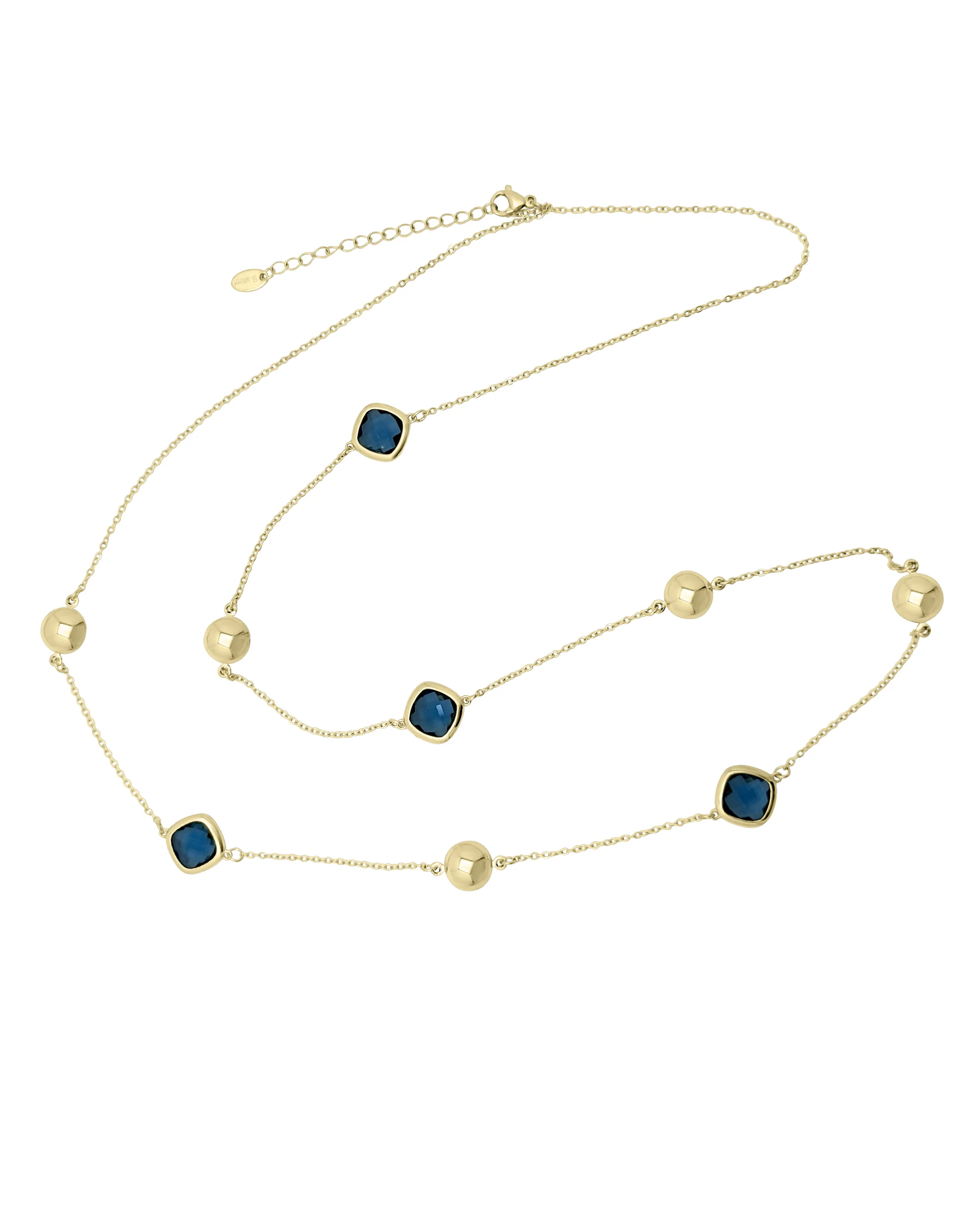 SAUTOIR EN ACIER DORE AVEC PIERRES SAPHIR FACETTEES